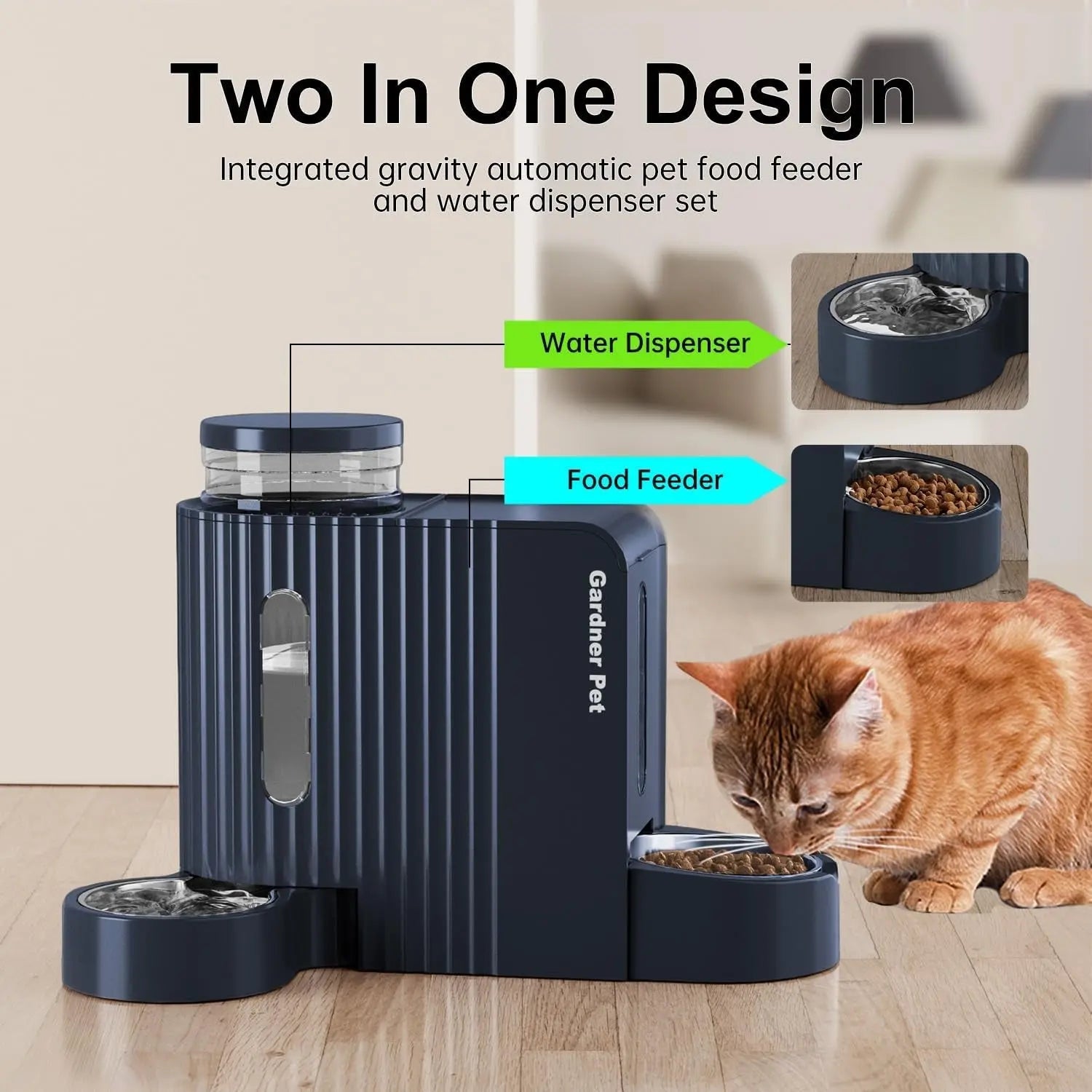 Gravity Pet Feeder & Water Dispenser Set with Stainless Steel Bowls