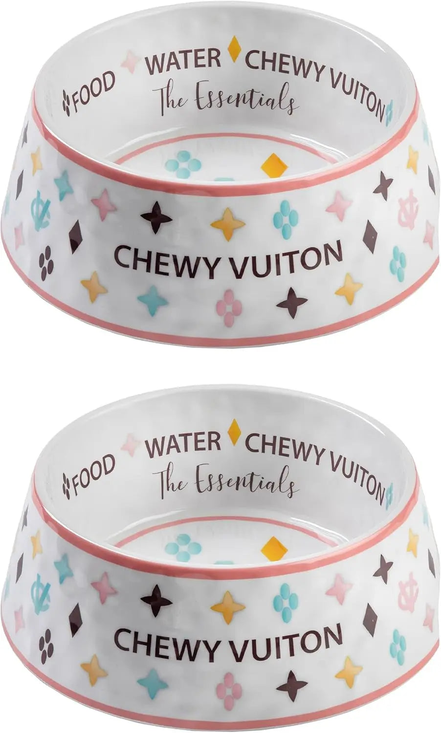 Haute Diggity Dog Chewy Vuiton Dog Bowl Set | BPA-Free, Non-Skid (2-Pack)