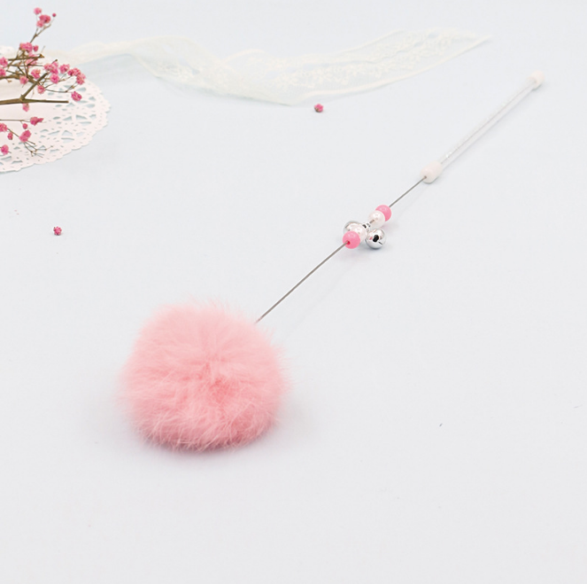 Colorful Pom Pom Cat Teaser Wand with Bell Toy